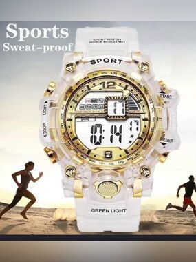 Sport Light Up Digital Utility Watch in Clear and Gold